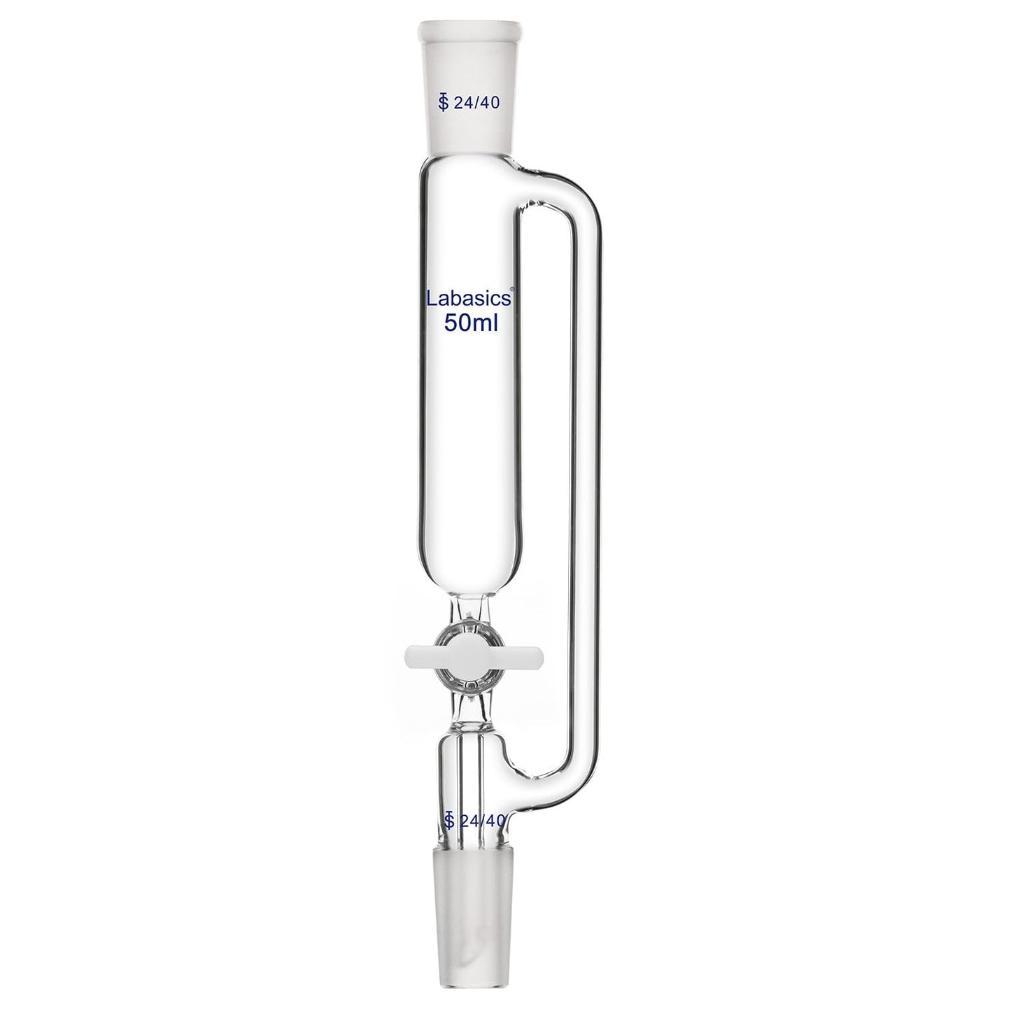 Labasics 50 ml Pressure Equalizing Addition Funnel, Borosilicate Glass Dropping Funnel 24/40 Joint with PTFE Stopcock for Laboratory