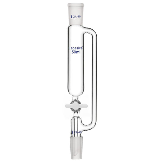 Labasics 50 ml Pressure Equalizing Addition Funnel, Borosilicate Glass Dropping Funnel 24/40 Joint with PTFE Stopcock for Laboratory