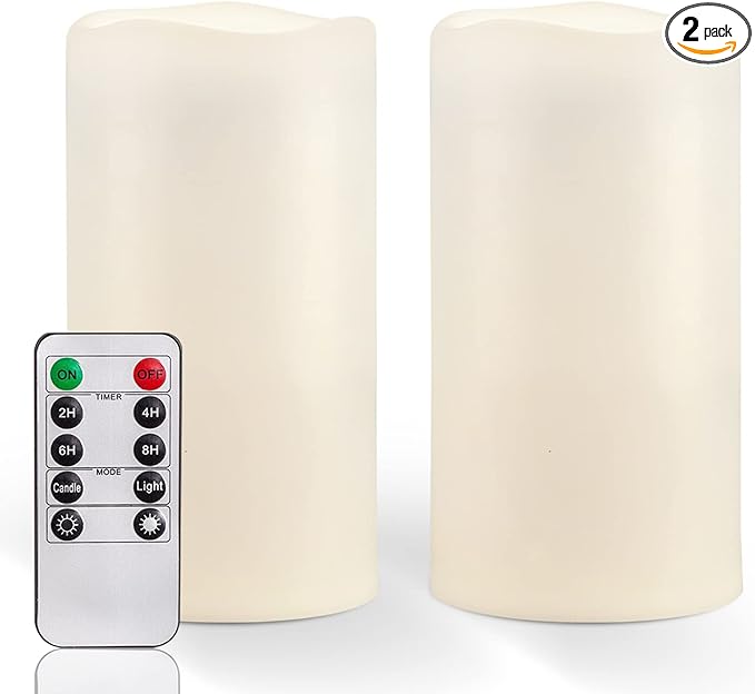 Homemory 6" x 4" Large Waterproof Outdoor Flameless Candles with Remote Control and Timer, Battery Operated Flickering LED Pillar Candles for Indoor Outdoor Lanterns, Porch, Long Lasting, Set of 2