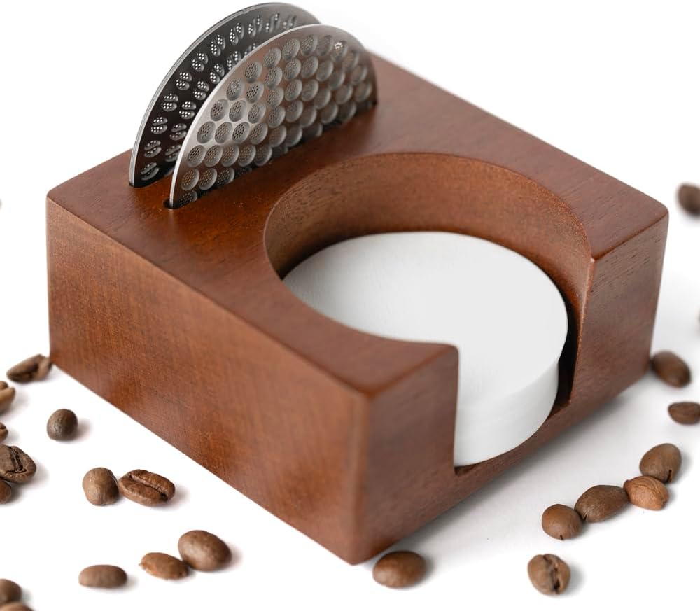 2 IN 1 Holder Stand For the Coffee Filter Paper and Espresso Puck Screen,Sapele Premium Solid Wood Organizer For Tidying Espresso Accessories(Filter Not Included) (for 58mm)