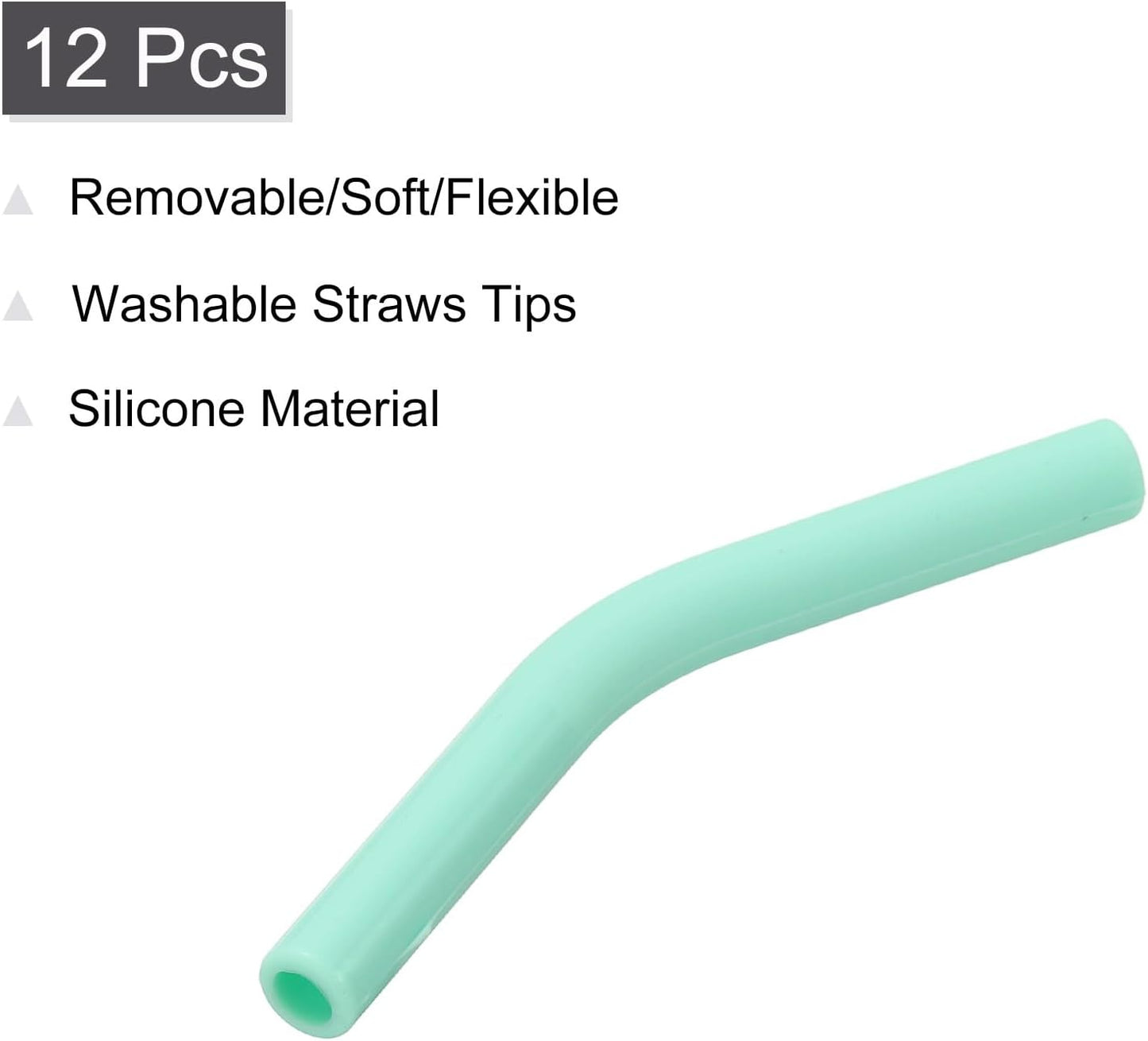 uxcell 12Pcs Silicone Straw Tips, Silicone Straw Elbows Tip, Soft Reusable Metal Straw Covers Fit for 6mm/0.24" OD Stainless Steel Straws, Mint Green