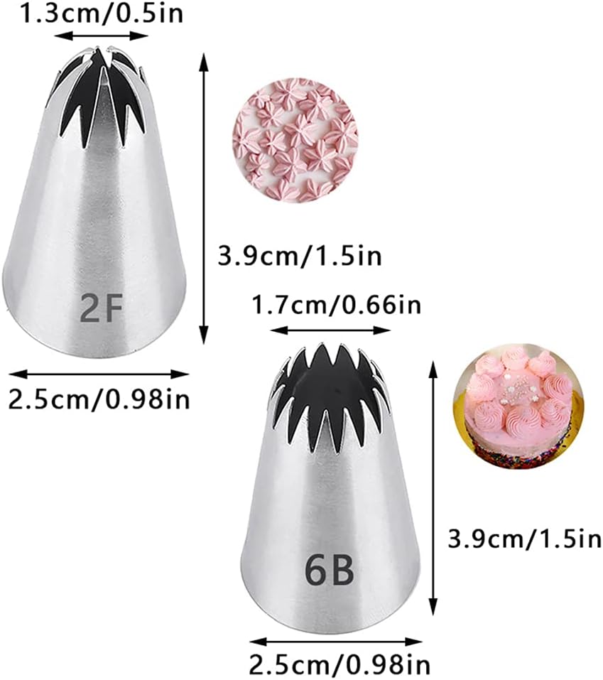 Large Icing Piping Tips Set for Cake Decorating,6 Decorating Tips Stainless Steel Pastry Tips,Flower Frosting Tips Nozzles,#1M 2A 2D 2F 6B 234