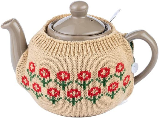 Tea Cozy Suitable for a 600ml,20oz Tea Pot,Teapot Warmer -100% Acrylic Fibers Filling,Two Piece (Toffee Flower)