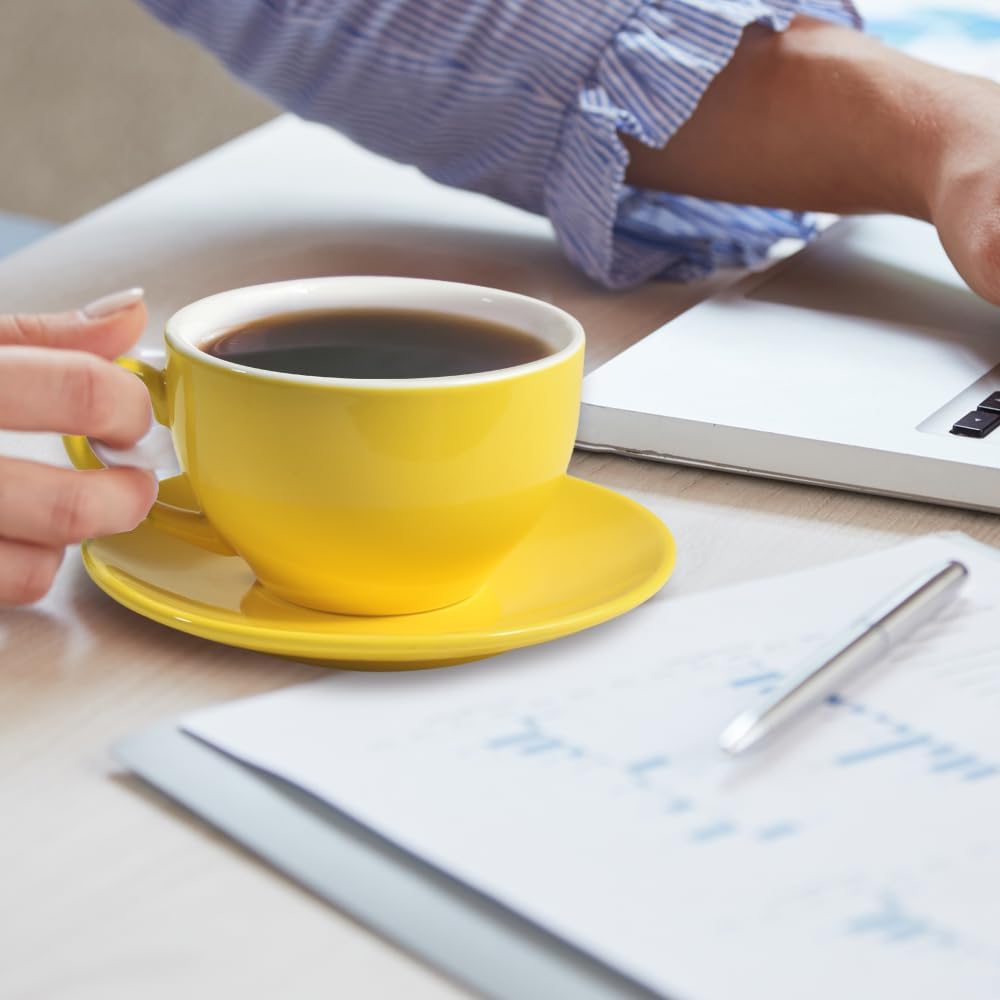 Porcelain Coffee Cup with Saucer 220ml/7.3oz for Cappuccino, Latte, and Tea, Yellow