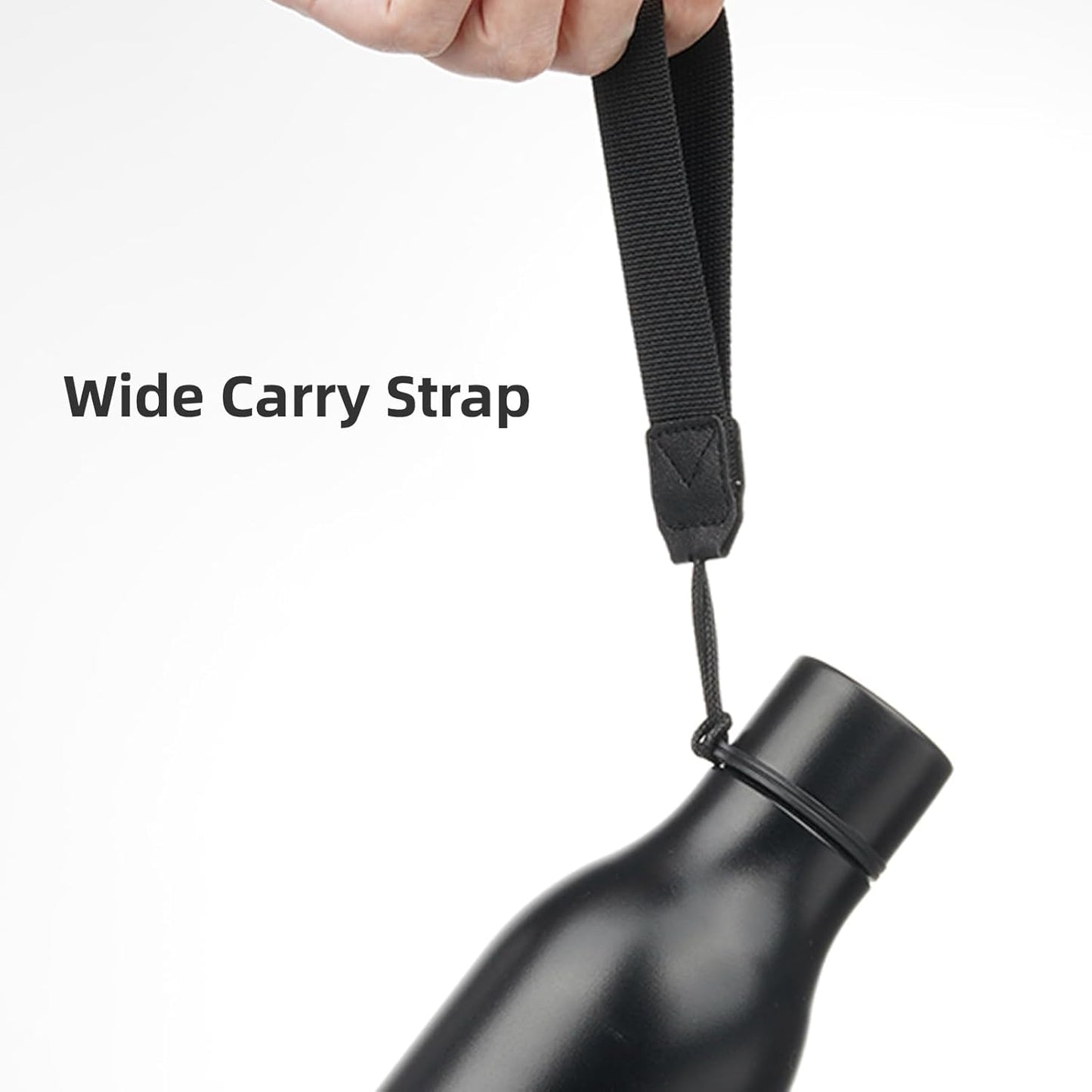 Insulated Water Bottle with Strap,18 oz Double Wall Stainless Steel Vacuum Bottles Metal Water Flask,Black