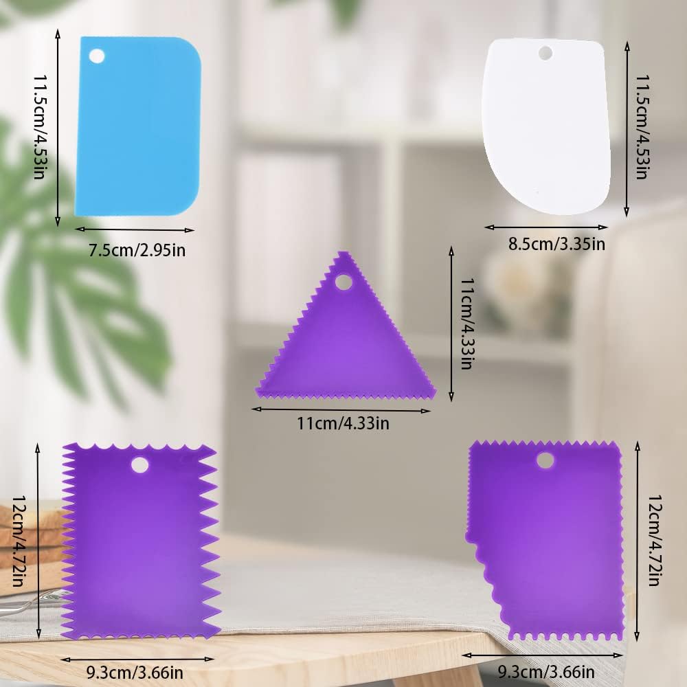 Cake Smoother Scraper Dough Scraper Tools Set,Cake Icing Scraper Smoother,Reusable Bread Cream Pizza Cutter,Flexible Plastic Pastry Cutter,For Baking Cake Edge Stripe Decorating Comb(5Pcs,Multicolor)