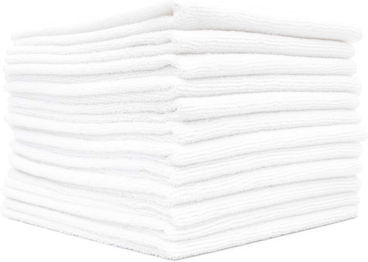 The Rag Company - All-Purpose Microfiber Terry Cleaning Towels - Commercial Grade, Highly Absorbent, Lint-Free, Streak-Free, Kitchens, Bathrooms, Offices, 300gsm, 14in x 14in, White (12-Pack)