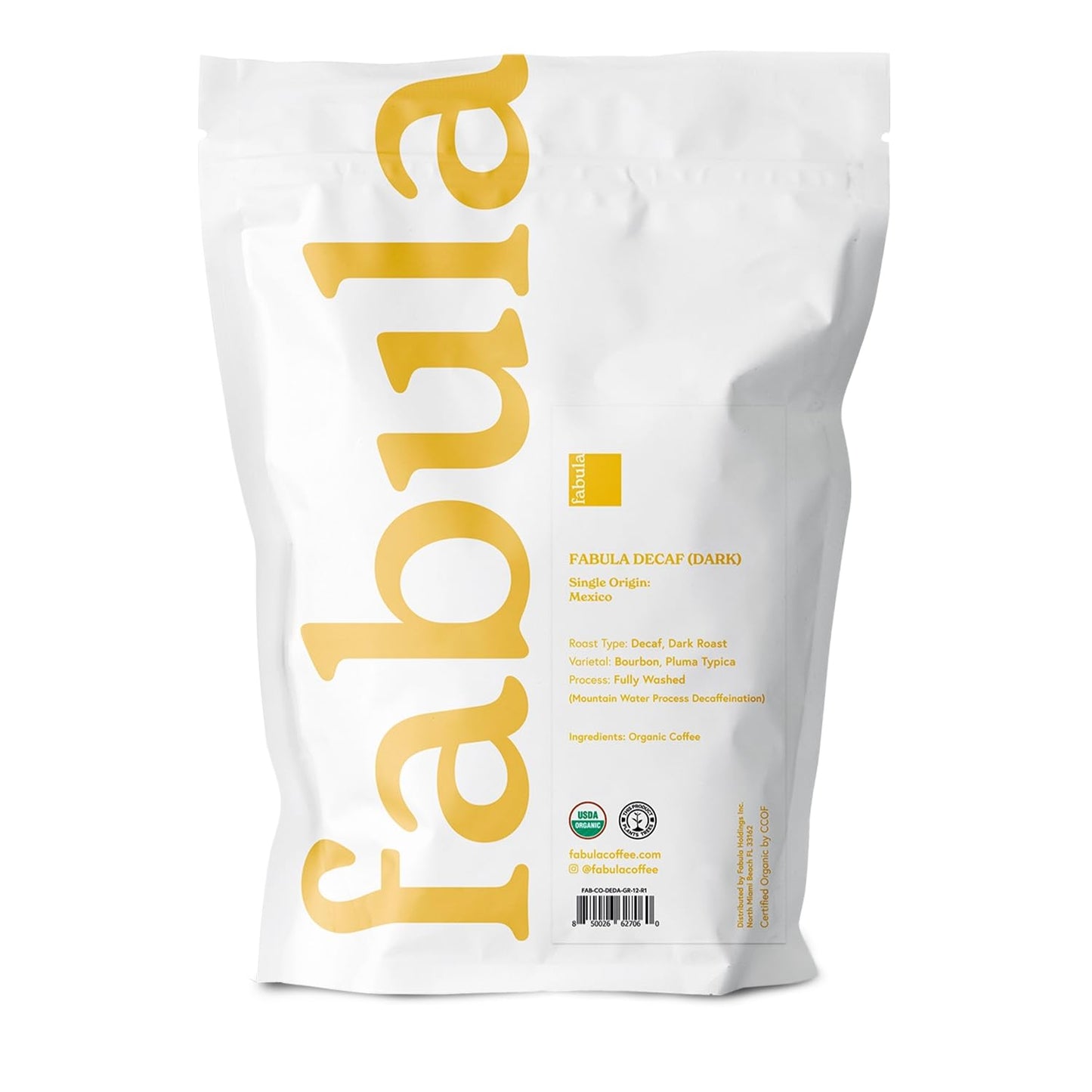 Fabula Coffee Decaf Dark Roast Whole Beans - Organic - Low Acid - Single Origin - Non-GMO - Mold Free - 12 Ounce