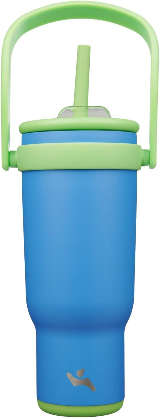 40 oz Tumbler with Side Handle, Insulated Water Bottle with Straw and 2 in 1 Lid, Stainless Steel Cup Travel Coffee Mug for Sports Office Gym,Sky Blue
