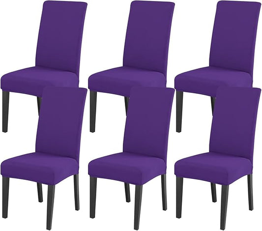 JQinHome Dining Chair Slipcover, High Stretch Removable Washable Chair Seat Protector Cover Set of 6,Chair Covers for Dining Room, Kitchen,Home Party,Wedding Ceremony(Purple, 6PC)