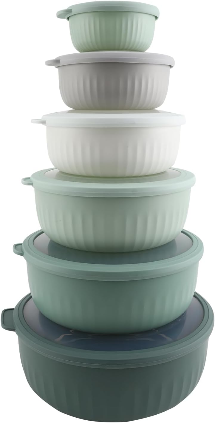 COOK WITH COLOR Prep Bowls with Lids- Wide and Deep Nesting Plastic Small Mixing Bowl Set with Lids, 12 Piece Set - Wide Bowls, Sage