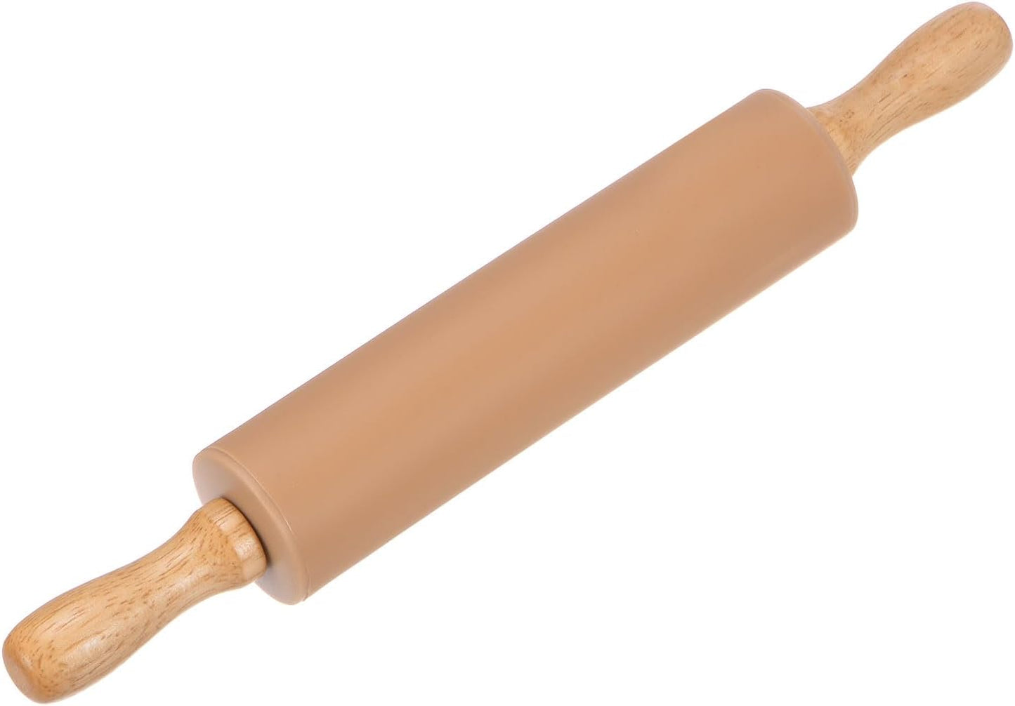 HARFINGTON Silicone Rolling Pins for Baking 12.2 Inch Non-Stick Silicone Surface Wooden Handle Rolling Pin Small Roller Playdough Rolling Pins for Fondant Kitchen Dough Pizza, Brown