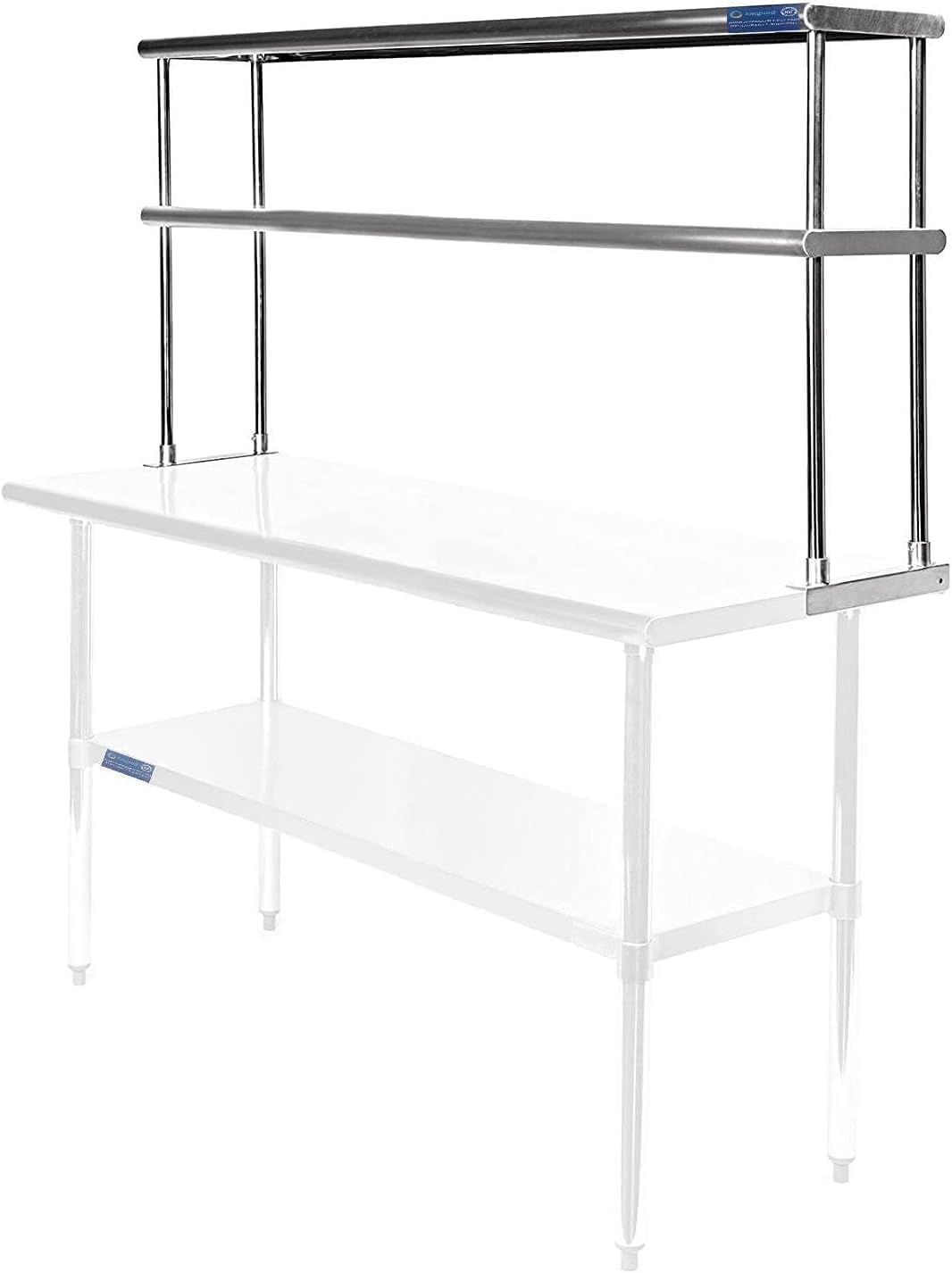 14" x 48" NSF Certified Commercial Stainless Steel Double Overshelf | 18-Gauge Heavy-Duty Kitchen Storage & Organization for Work Tables