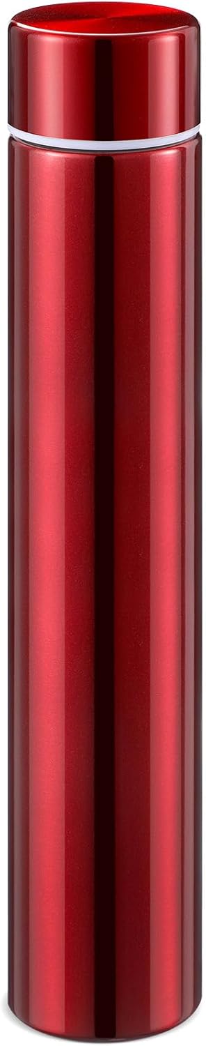 Vesici Slim Water Bottle 8.8 oz Small Stainless Steel Purse Compact Insulated Water Bottles Camping Travel Backpack Pocket Flask for Car Cold Coffee Tea(Red,1 Pack)