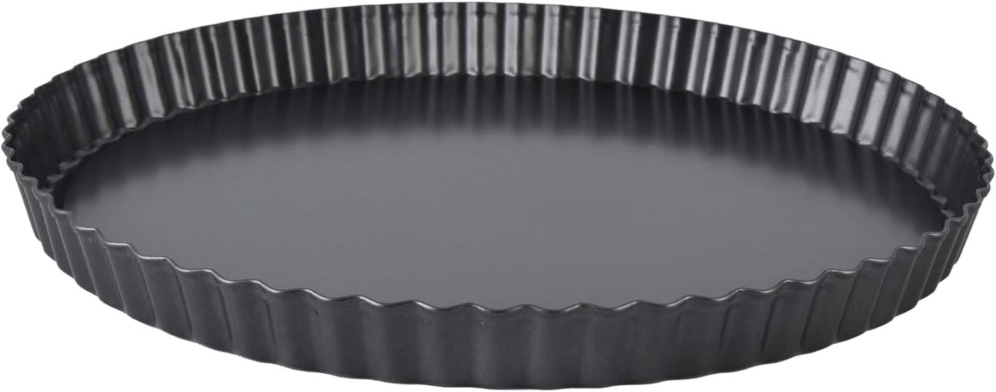Fluted Tart Pan with Removable Bottom, Carbon Steel Round Tart Pan, Deep Baking Dish Pie Plate for Cakes Pies ([Thickened] 10-inch live bottom pie plate)
