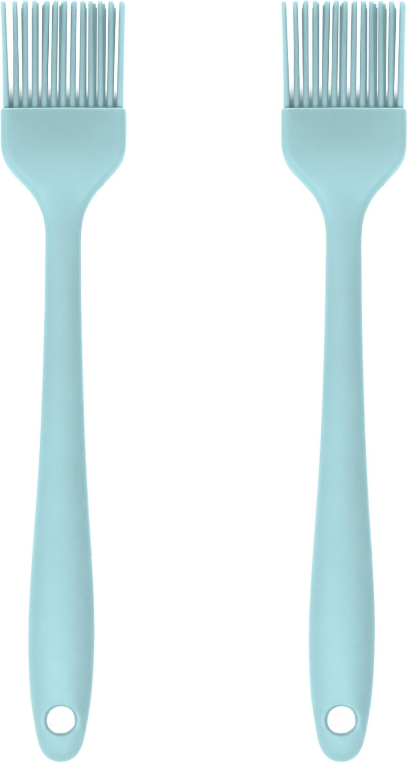 Silicone Pastry Brush Set – 2-Piece Set of Basting Brushes for Cuisine and BBQ – Kitchen Tools and Accessories with Comfortable Handles, Heat-Resistant Utensils for Cooking & Baking – Pastel Blue