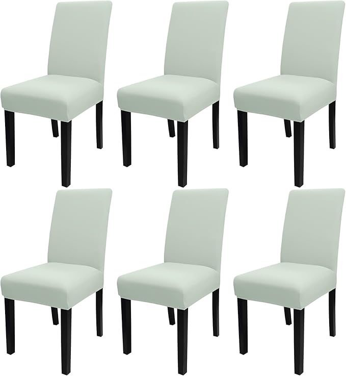 JQinHome Smoke Green Chair Covers for Dining Room Set of 6, High Stretch Removable Washable Parsons Chair Slipcover for Home Party Hotel Wedding Ceremony (6PCS,Smoke Green)