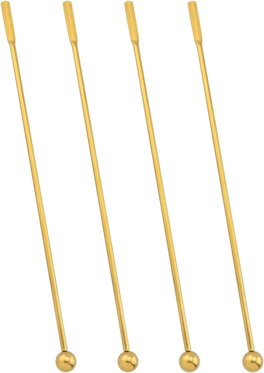 4PCS Stainless Steel Ball Stirring Stick Coffee Cocktail Drinks Milk Tea Bar Metal Stirrer Gold Length 7.5 inches