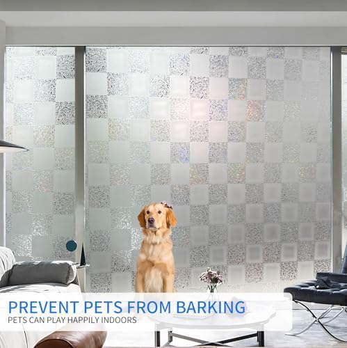 Window Film Privacy Day and Night with Installation Tools, Static Cling Glass Film Ideal for Home Shower Office Glass Door (White, 17.5X196.9 Inch)