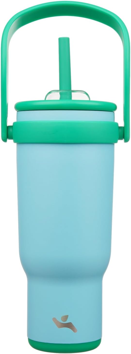 40 oz Tumbler with Side Handle, Insulated Water Bottle with Straw and 2 in 1 Lid, Stainless Steel Cup Travel Coffee Mug for Sports Office Gym,Ice Blue