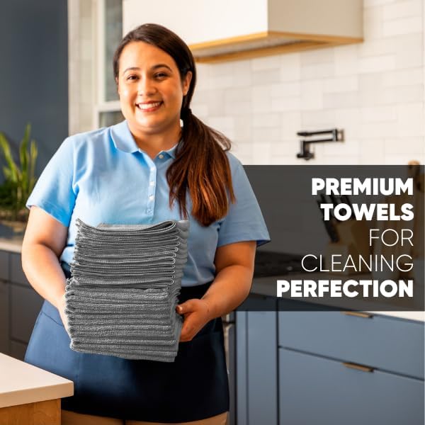 MW Pro Microfiber Cleaning Cloth | Gray | 36 Pack | 16” x 16” | All Purpose Microfiber Towels - Clean, Dust, Polish, Scrub, Absorbent