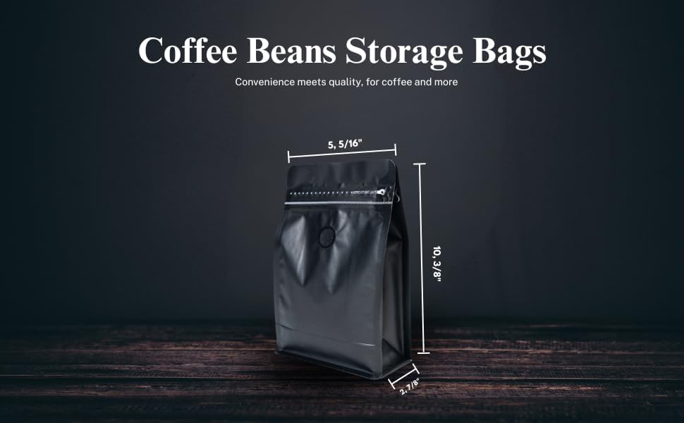 Premium Coffee Bags with Valve (100 pcs, 16 oz) Standing Coffee Beans Storage Bags, Reusable Heat Sealable Side Zipper Pouches, Eco-Friendly Packaging, Perfect for Home and Office - White