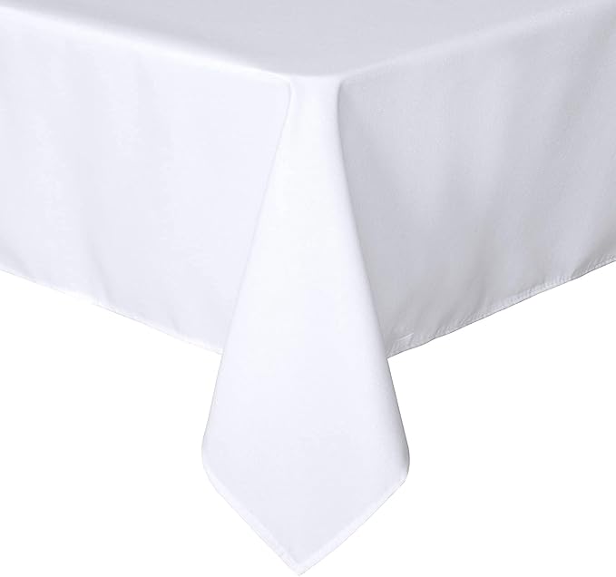 sancua Rectangle Tablecloth - 70 x 108 Inch - Stain and Wrinkle Resistant Washable Polyester Table Cloth, Decorative Fabric Table Cover for Dining Tables, Buffet Parties and Camping, White