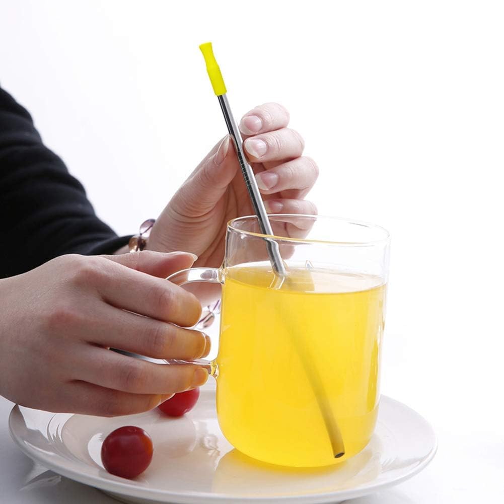 Stainless Steel Metal Straws with Silicone Tips Set of 10 Straight Reusable Drinking Straws for 20oz 30oz Tumblers (10.5'' L 0.24''Dia Staw + 2 Brushes)