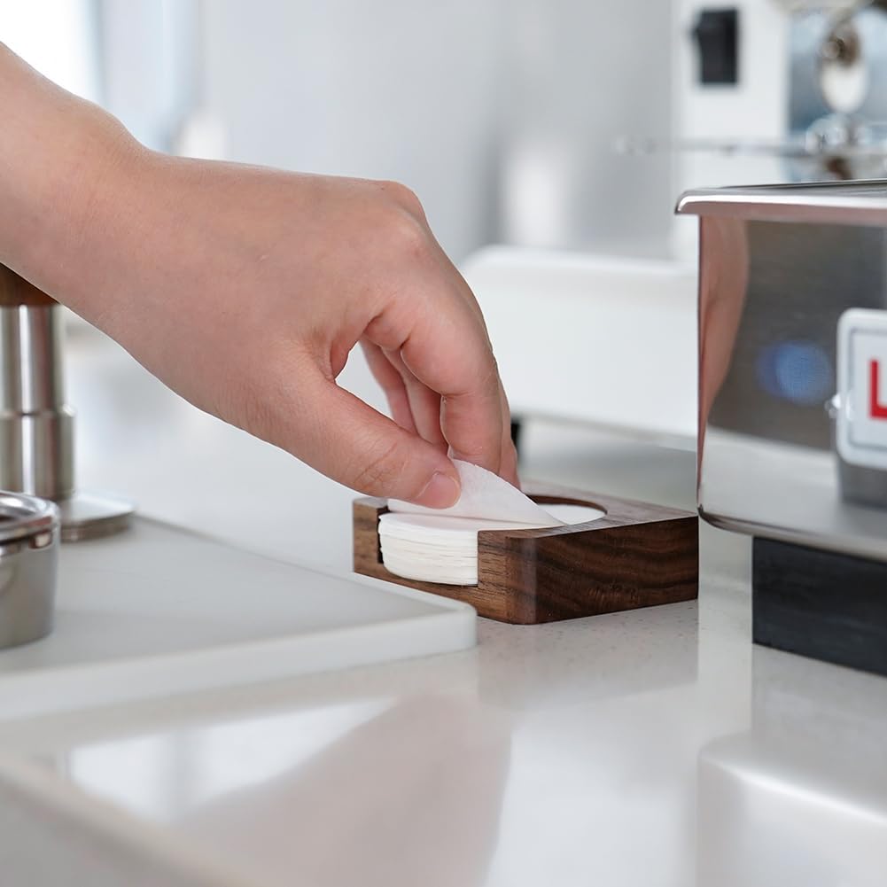 watchget Espresso Paper Filter Holder Update Coffee Filter Storage Container Coffee Filter Dispenser Compatible with Areopress (51-63mm) Round Disposable Puck Screen Paper Filters, Wood