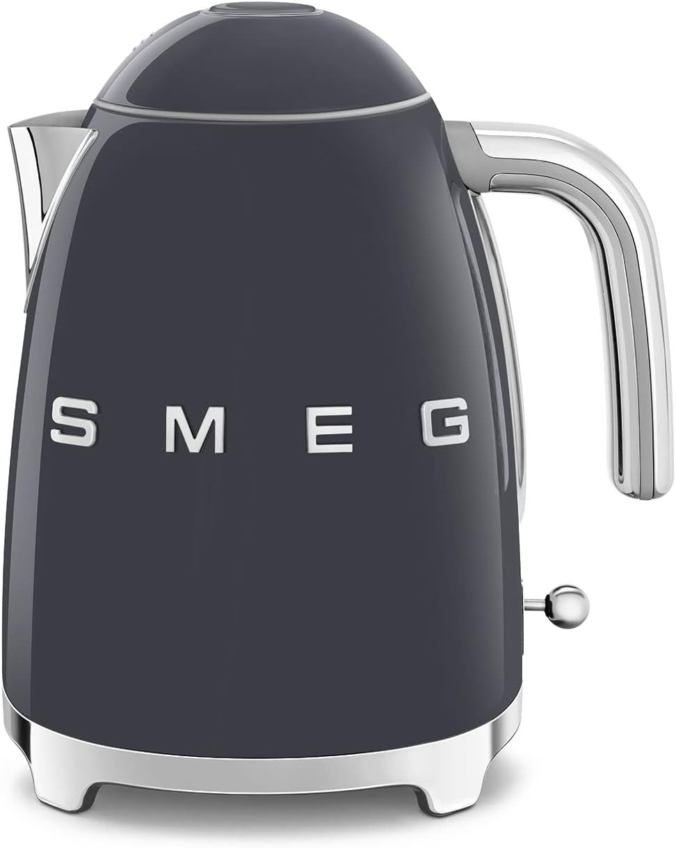 SMEG 50's Retro Style 7-Cup Electric Water Kettle with Automatic Shutoff, Removable Base, and Water Indicator, KLF03GRUS,Grey