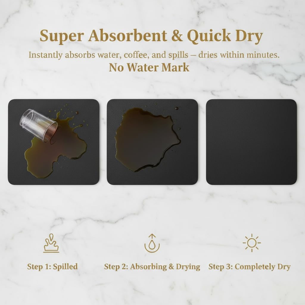 Dish Drying Mat Super Absorbent – 24" x 16" Coffee Mat for Countertops – Non-Slip Drying Mat for Kitchen Counter – Easy to Clean Water Absorbent Mat – Large Dish Drying Mats (Black)