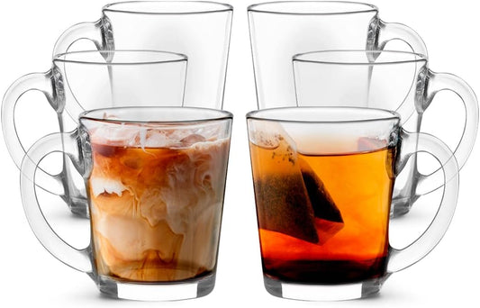 LEMONSODA Clear Large Glass Coffee Mug with Handles for Hot Beverages, Clear Mugs for Espresso, Tea, Cappucino, Latte, Juice (8.75 oz, 10.5 oz, 12 oz) (10.5 oz, Set of 6)
