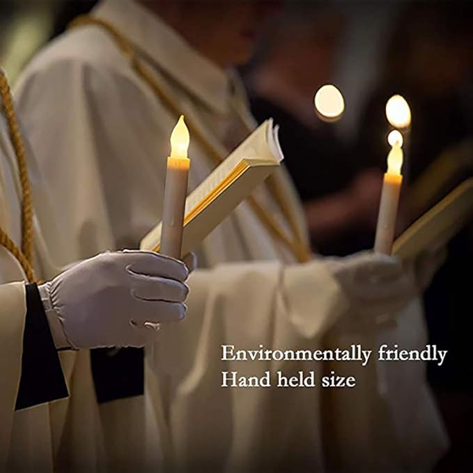 Pack of 24 Flameless Taper LED Candles - Battery Operated Flickering Ivory - Perfect for Wedding, Christmas, Parties - 6.5 Inch - White Plastic