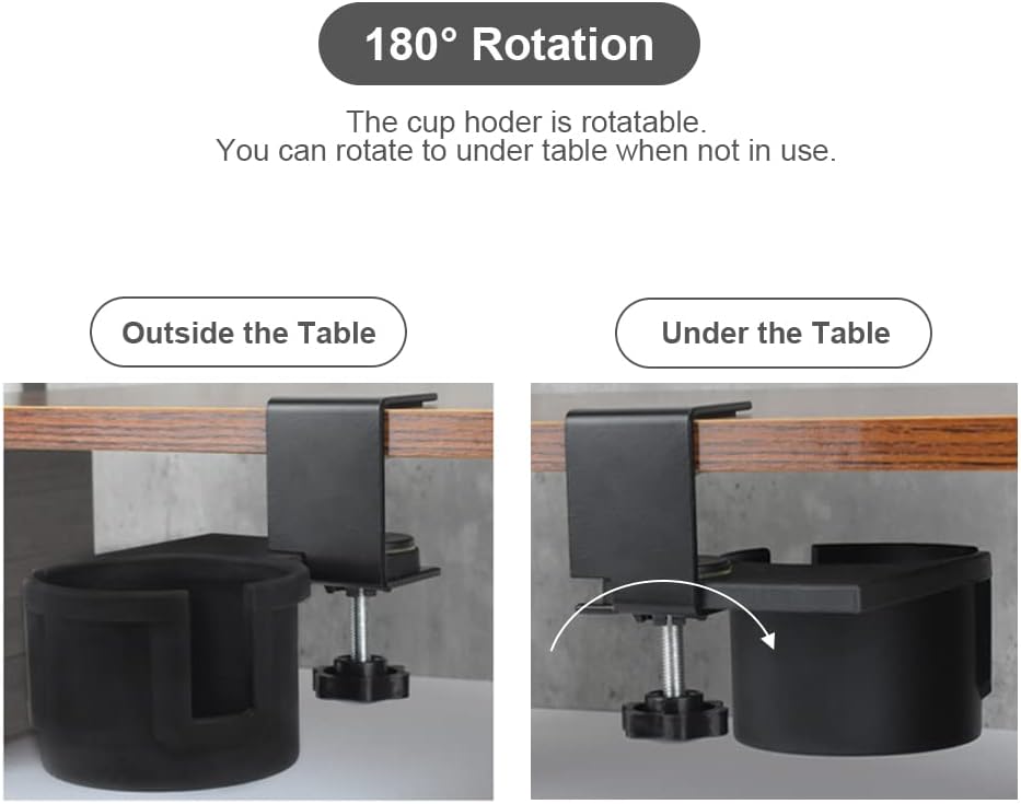 Desk Cup Holder 180° Rotating Under Table Cup Holder Anti-Spill Water Bottle Stand Coffee Mug Storage for Home Office and School