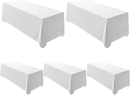 Surmente 5 Pack White Rectangle Tablecloth 90 x 156-inch Rectangular Polyester Table Cloth for Weddings, Banquets, or Restaurants