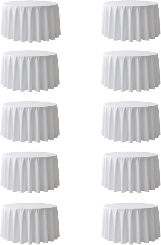 Surmente 120 inch Round tablecloths -10 Pack White Round Table Cloths, Polyester Fabric Table Covers for Weddings, Banquets, or Restaurants