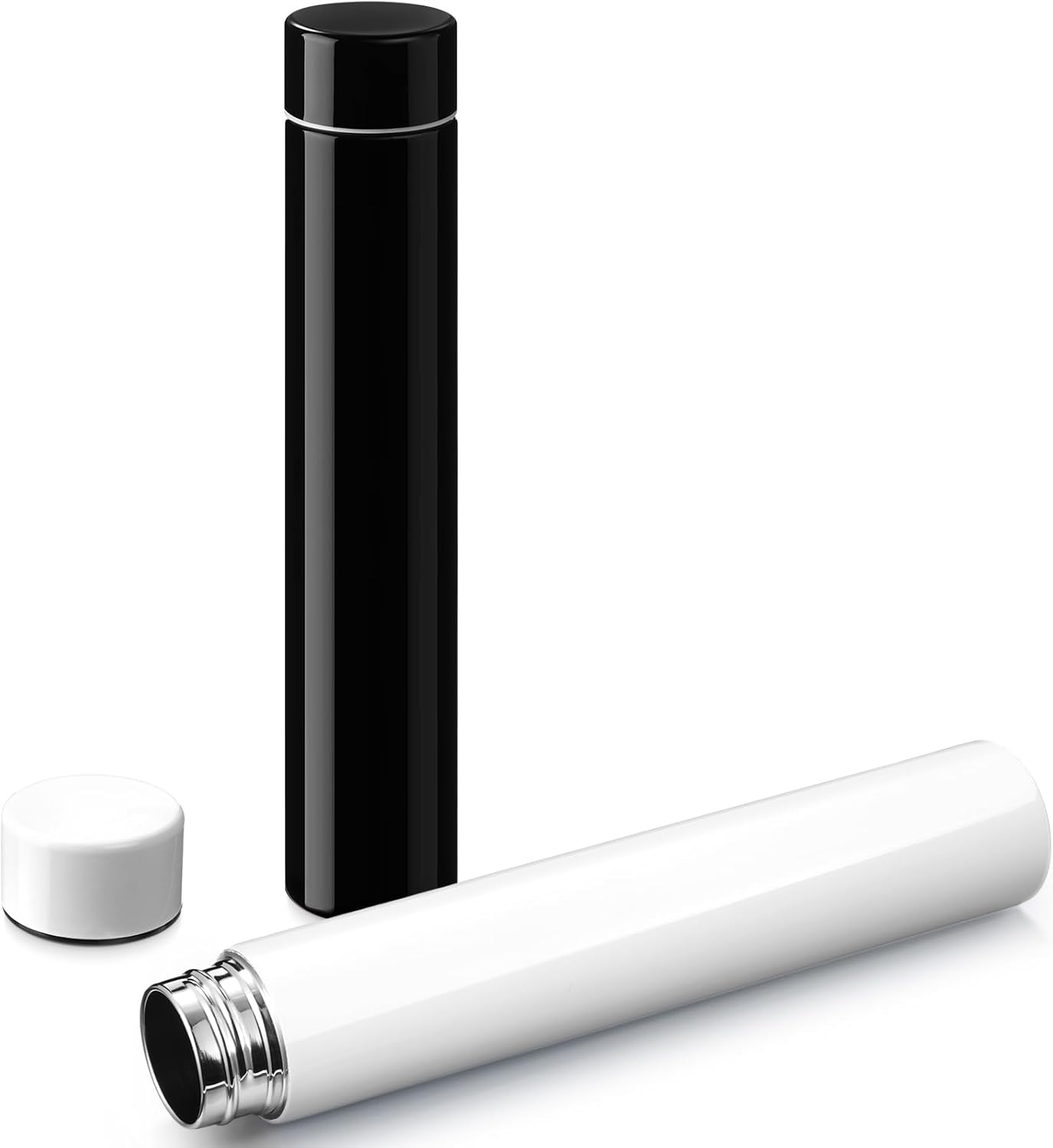 Vesici Slim Water Bottle 8.8 oz Small Stainless Steel Purse Compact Insulated Water Bottles Camping Travel Backpack Pocket Flask for Car Cold Coffee Tea(Black, White,2 Pack)