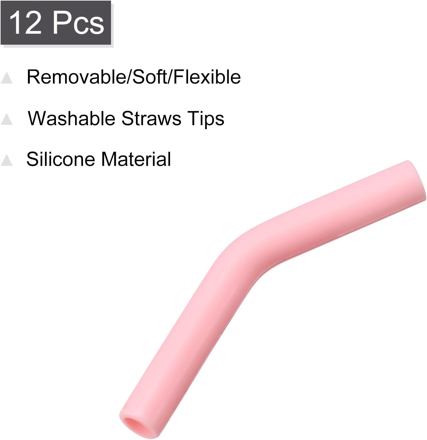 uxcell 12pcs Silicone Straw Tips, Silicone Straw Elbows Tip, Soft Reusable Metal Straw Covers Fit for 6mm/0.24" OD Stainless Steel Straws, Light Pink