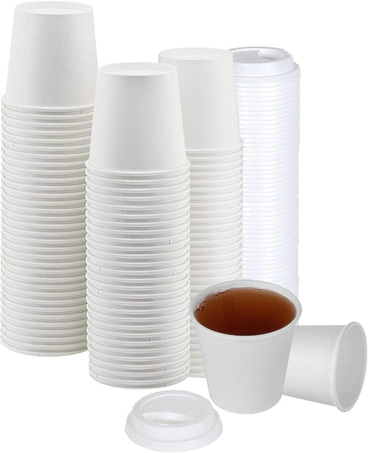 Smygoods White Disposable Paper Coffee Cups with Lids (4 OZ, 25 Count) For Hot Beverages, Tea, Espresso, Cocoa - To Go Drink Containers, Café & Office