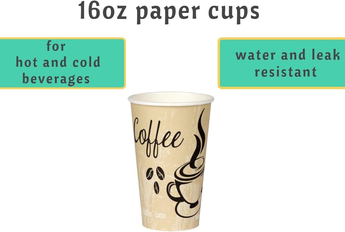 Smygoods Disposable Coffee Cups, To Go Paper Hot Cups, Classic Design (16 OZ, 100 Count) For Hot Beverages, Coffee, Tea, Espresso, Cocoa - Vasos Para Cafe