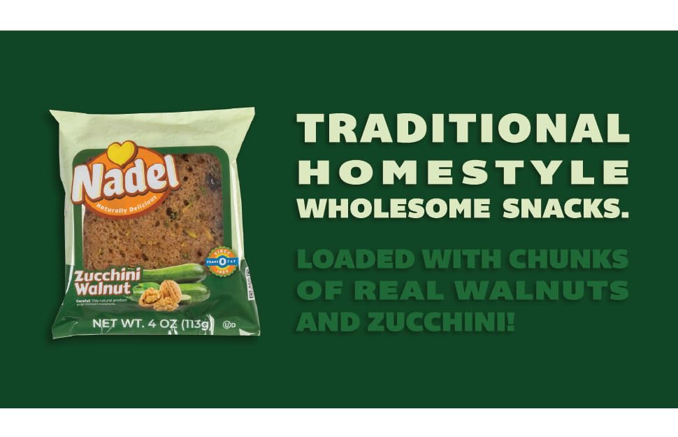 Nadel - NATURALLY DELICIOUS ZUCCHINI CAKE (4 Pack) Sweet Breads & Cakes Slices, Back to School lunch snack, breakfast bar