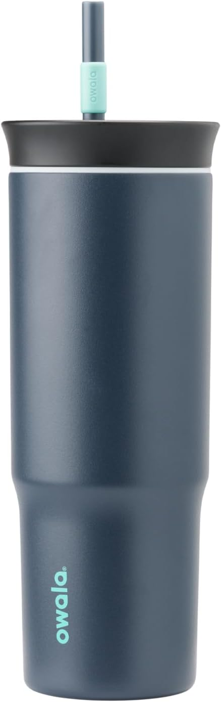 Owala Stainless Steel Triple Layer Insulated Travel Tumbler with Spill Resistant Lid and Straw, BPA Free, 24 oz, Black/Grey (Foggy Tide)