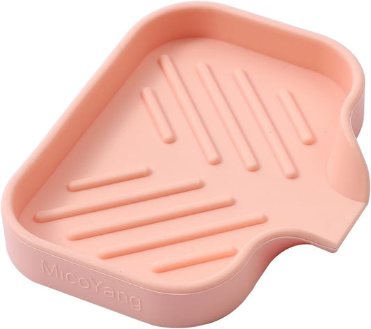 Silicone Bathroom Soap Dishes with Drain Spout-Bathroom and Kitchen Sink Organizer,Sponge Holder,Dish Soap Tray,Perfect for Dispenser,Scrubber,Bottle,Cup on Sink or Counter-Pink 4.9"×3.2"