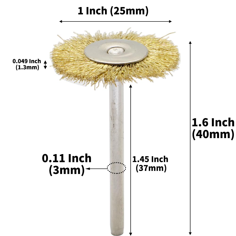 60-Piece Brass Wire Brush Set - Metal Rust Removal, Polishing, Cleaning - 1/8″ (3mm) Shaft - Removes Burrs, Dust, and Oxide Layer - Handles Rough Surfaces - Rotary Tool Accessories