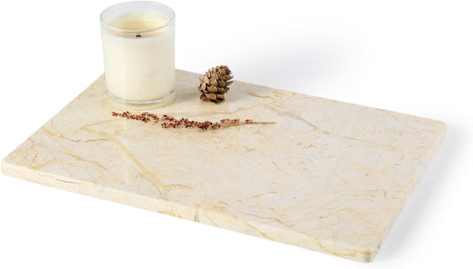 Koville Natural Marble Cutting Board for Kitchen Pastry Bread, 12" x 8" Genuine Marble Cheese Board Stone Tray for Counter, Stone Cutting Boards Bathroom Perfume Jewelry Tray for Decor(Yellow)