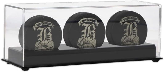 BCW Acrylic Hockey Puck Display Case - 3 Pack | Deluxe Puck Holder with Black Base & Clear Cover | Perfect for Regulation-Sized Hockey Pucks | High Clarity Acrylic