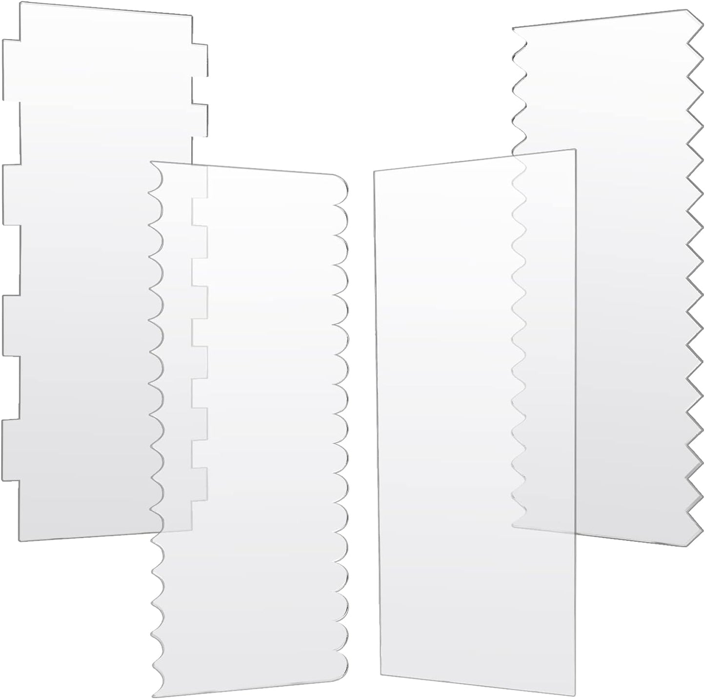 JOERSH 4pcs Acrylic Cake Scrapers Clear Combs Icing Frosting Buttercream Edge Smoother for Mousse Butter Cream Decoration