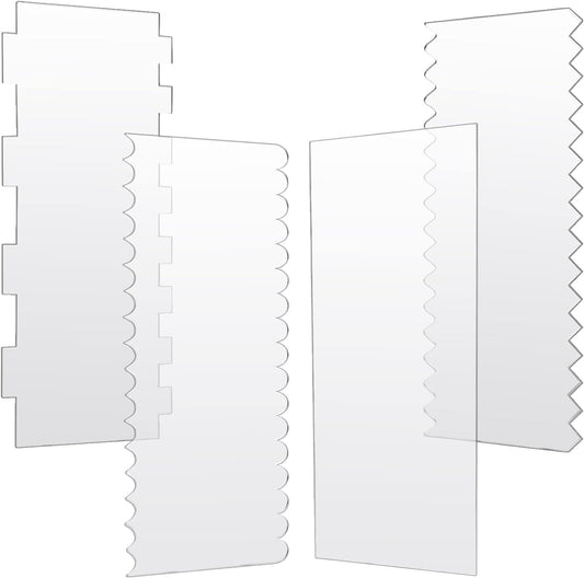 JOERSH 4pcs Acrylic Cake Scrapers Clear Combs Icing Frosting Buttercream Edge Smoother for Mousse Butter Cream Decoration