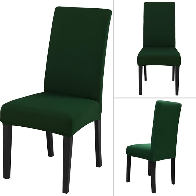 JQinHome Chair Covers for Dining Chairs, High Stretch Removable Washable Chair Protector Cover Set of 2, Chair Slipcovers for Dining Room, Kitchen,Home Party,Wedding Ceremony(Hunter Green, 2PC)