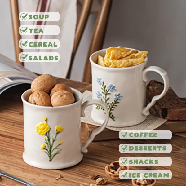 Ceramic coffee Mugs, Set of 1 Yellow Flower - 12oz, Hand-Painted, Microwave heating and dishwasher cleaning available, Ideal for Daily Brews